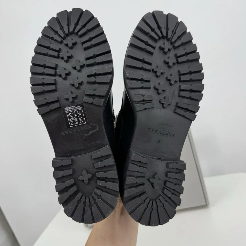 Everlane The Lug Loafer in Black Leather size 6 Women's Chunky Heel